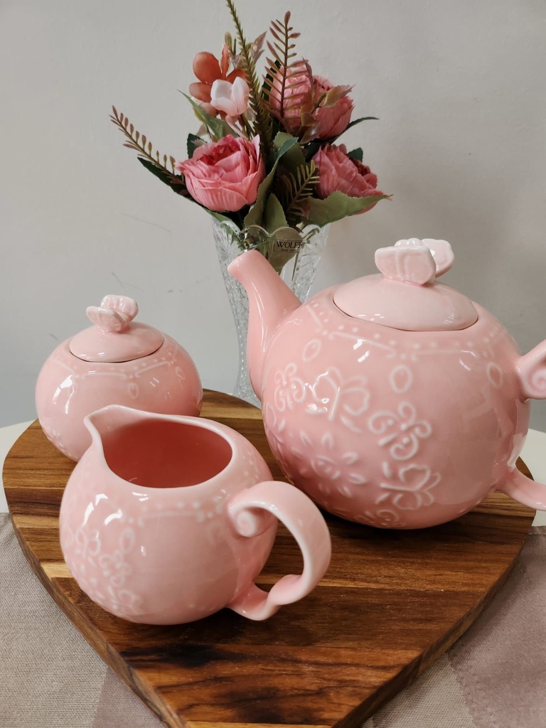 Jogo Chá E Café Porcelana Branco Butterfly 3 Pçs Envio Já