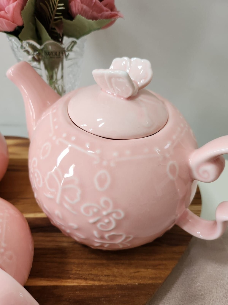 Conjunto 3 Peças para Chá Porcelana Rosa Wolff