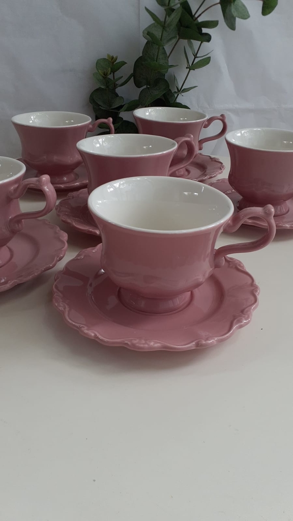 Jogo de Chá Porcelana Rosa - Donna Coisinha Decor