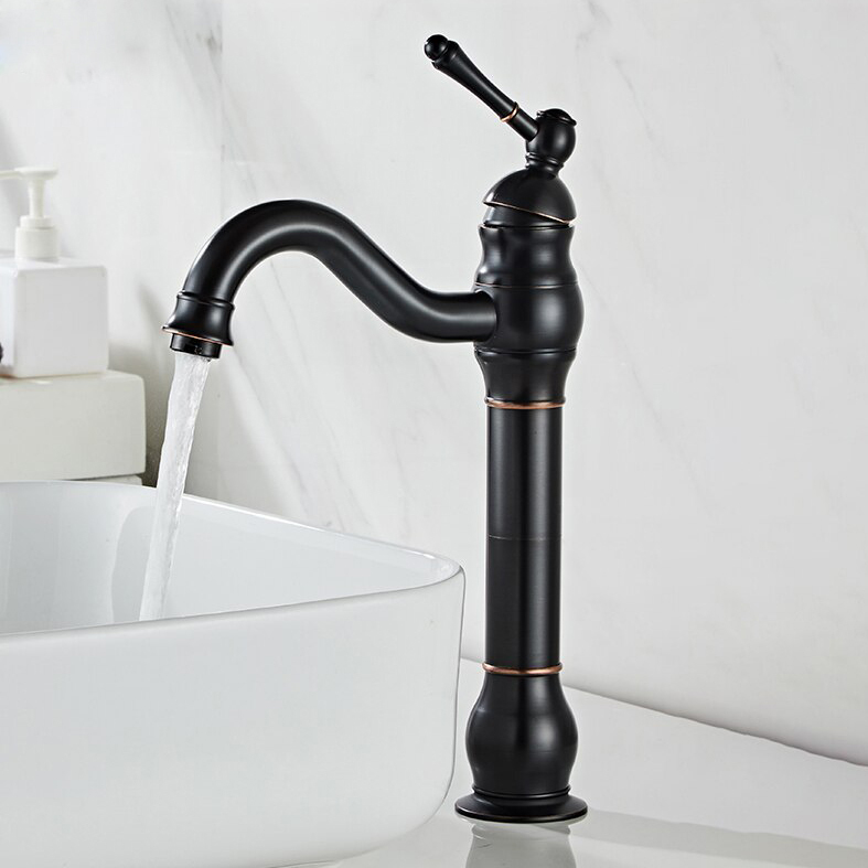 DOITOOL Grifo de agua para lavabo, grifo de agua negro con mango cruzado  para baño, grifo mezclador de baño, grifos para lavabo, grifo negro, retro