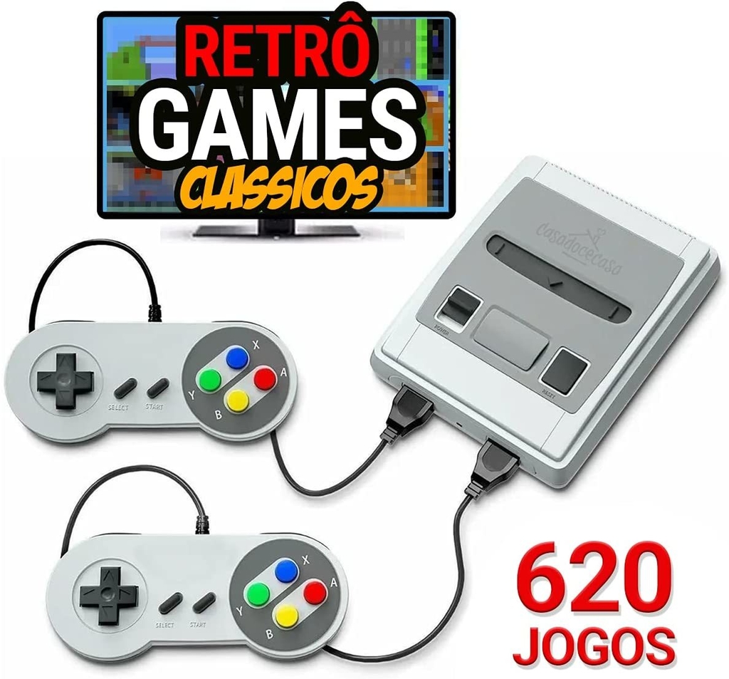 Video Game Retrô Clássicos com 620 Jogos 8Bits + 2 Controles Conexão RCA/AV  GT-620