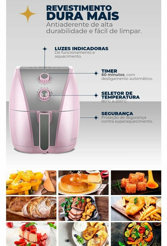 Fritadeira Air Fryer Britânia 5 Litros Antiaderente 1500W Preto/Inox  BFR40PI - 220V - Comprebel empresa do grupo Bel MicroTecnologia