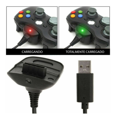 Bateria para Controle Xbox 360 com Cabo Carregador USB 1,40m