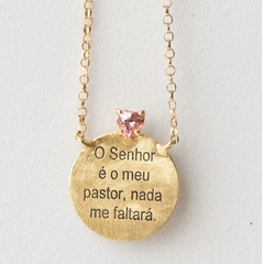 ESCAPULÁRIO SALMOS 18K OURO COM TOPÁZIO PEACH E PINK - Pratas e Pedras Joalheria