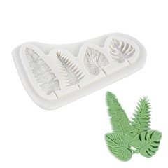 Molde de Silicone Mini Folhas Tropicais: costela de Adão, Palmeira, Azevinho e Samambaia - lojacanaldaconfeitaria.com.br