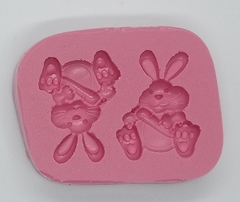 Molde de Silicone Dois Coelhos com Cenoura para Biscuit e Confeitaria