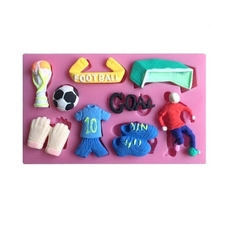 Molde de Silicone Futebol, trava, uniforme, luvas para Biscuit e Confeitaria