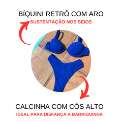 Biquíni Meia Taça Retrô Aro Com Bojo Calcinha Cintura Alta - Azul Royal na internet