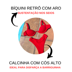 Biquíni Meia Taça Retrô Aro Com Bojo Calcinha Cintura Alta - Vermelho na internet