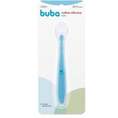 Colher de Silicone Baby Azul +6m Buba