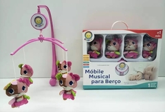 Mobile Giratório Musical P/ Berço Em Pelúcia Ursinha Rosa de Bolinhas Kitstar