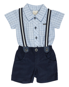 Conjunto Body/Short Menino Oxford Chic P/EG Azul Anjos Baby