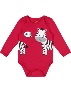 Body Menino Estampa De Zebra P/GG Vermelho Kyly