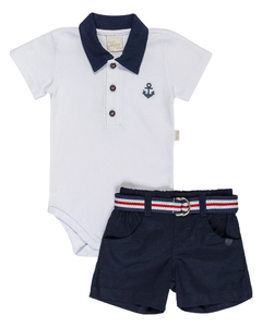 Conjunto Body/Short Menino Oxford Chic P/EG Branco Anjos Baby