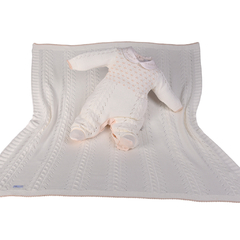 Saida Maternidade Tricot/Plush Manta Macacão Anita RN/P Off White Beth Bebe 