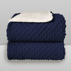 Cobertor Laço Bebê Plush com Sherpa Dots Azul Navy