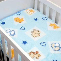 Cobertor infantil pelo alto mundo dos bichos azul (90 x 1,10 m) Jolitex Ternille