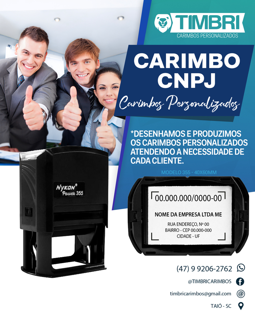 Kit de Carimbos Nykon Power 355 CNPJ + CSI-15 Assinatura (Empresa)