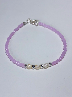 PULSEIRA QUARTZO ROSA COM PÉROLA 500586 PRATA 925 - comprar online