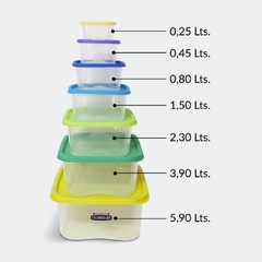 Set de 7 Contenedores Cuadrados con Tapas Multicolores Plástico Colombraro - comprar online