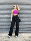 Calça Wide leg black com rasgos