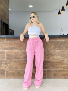 Calça wide leg linho rosa - comprar online