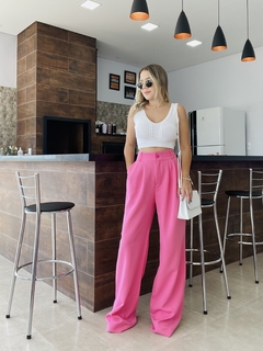 Calça wide leg alfaiataria rosa Barbie - Lady Lala 