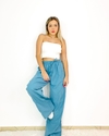 Calça wide leg linho azul