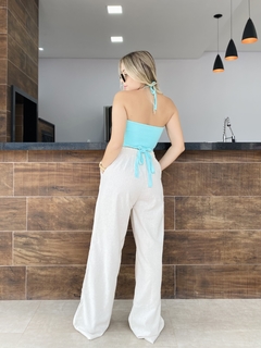 Calça wide leg linho bege - comprar online