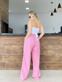 Calça wide leg linho rosa na internet