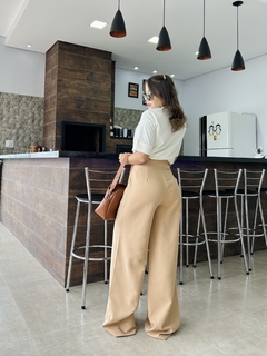 Calça wide leg alfaiataria bege - Lady Lala 