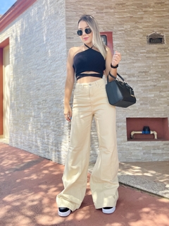 Calça wide leg bege - comprar online