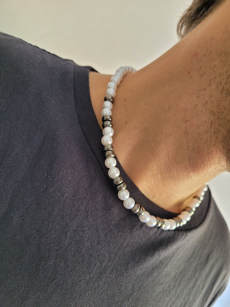 Collar perla blanco n°8 hombre - Buen Día Accesorios