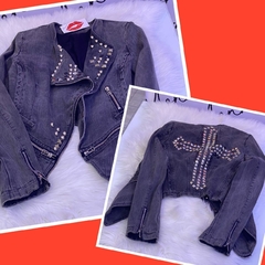 CAMPERA JEAN OSCURO CON TACHAS - comprar online