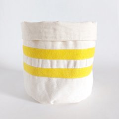 Eco Cesto de tecido cru e listras amarelo