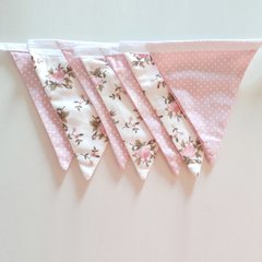 Bandeirinhas de tecido 2x1 Poá Rosa Floral