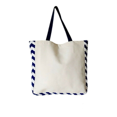 Tote Bag Crua com Detalhe Chevron Marinho