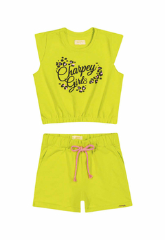 Conjunto Charpey Blusa Cropped e Shorts em Moletinho Verde Lima