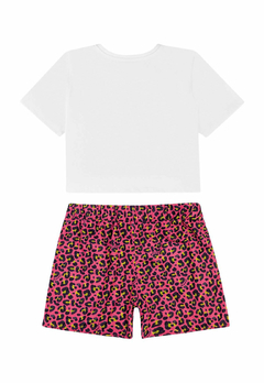 Conjunto Charpey Blusa Cotton Branca e Shorts em Viscose Animal Print Rainbow - comprar online