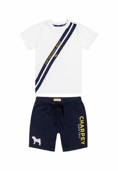 Conjunto Charpey Original Boys Camiseta Branca e Shorts Marinho