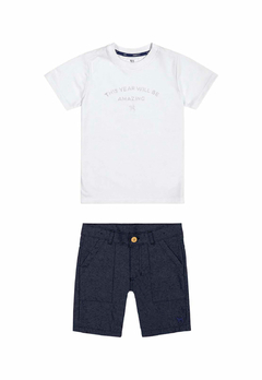 Conjunto Charpey Bermuda Linho e Camiseta Piquet Branca - comprar online