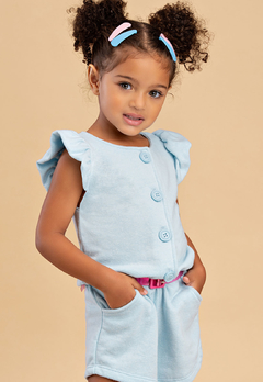 Macaquinho Bika Kids Fleece Azul com Cinto Transparente - comprar online