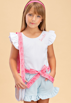 Conjunto Bika Kids Shorts Fleece e Blusa Bordada Smile Branco - comprar online