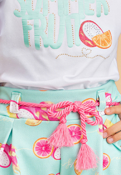Conjunto Bika Kids Shorts Pitaya com Cinto e Blusa Aplique - loja online