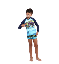 Blusa de Sol Siri Kids Estampa Dino World Azul - comprar online