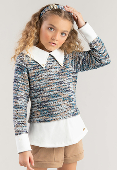 Casaco Bika Kids Tweed Com Bordado Azul - comprar online