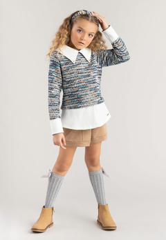 Casaco Bika Kids Tweed Com Bordado Azul