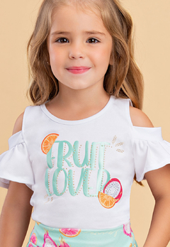 Conjunto Bika Kids Shorts Pitaya e Blusa Aplique Frutas Branco na internet