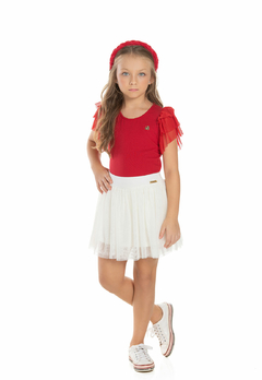 Blusa Bika Kids Cotton com Tule Vermelha - comprar online