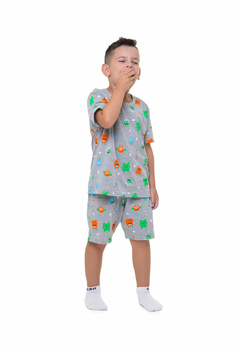 Pijama Onda Marinha Monstros Camiseta e Bermuda Mescla Médio